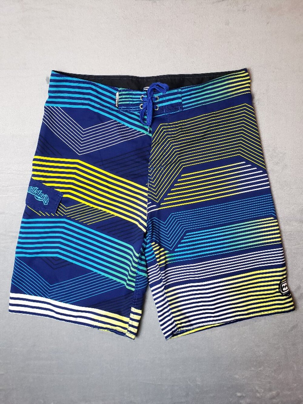 Billabong Board Shorts Mens 38 Surf Swim Trunks Stripe Pocket Embroidery Y2K Vtg
